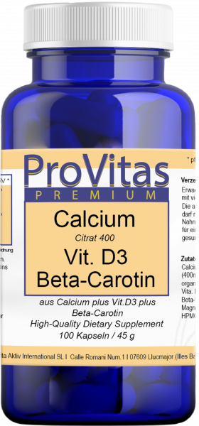 Calcium Citrat Vit D3 Beta Carotin à 450mg 100 vegane Kaps